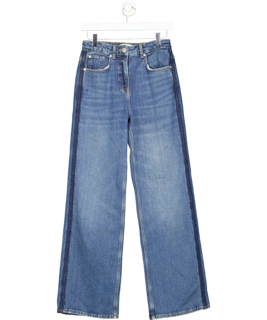 REISS Blue Hallie Mid Rise Straight Leg Side Stripe Jeans W25