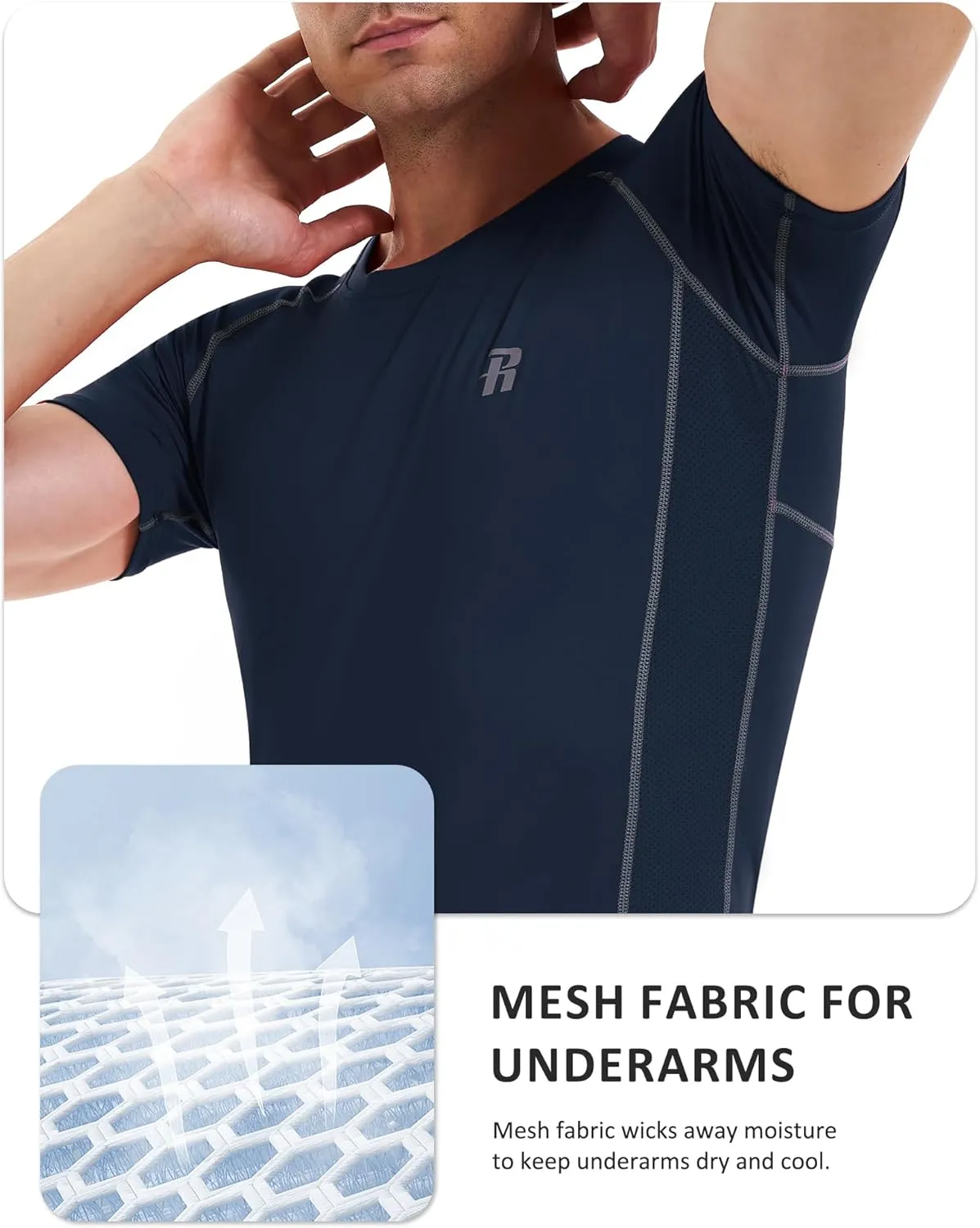 Runhit Short Sleeve Compression Shirts for Men, Quick Dry Cool Men's Compression T-Shirt, Athletic Workout Base Layer
