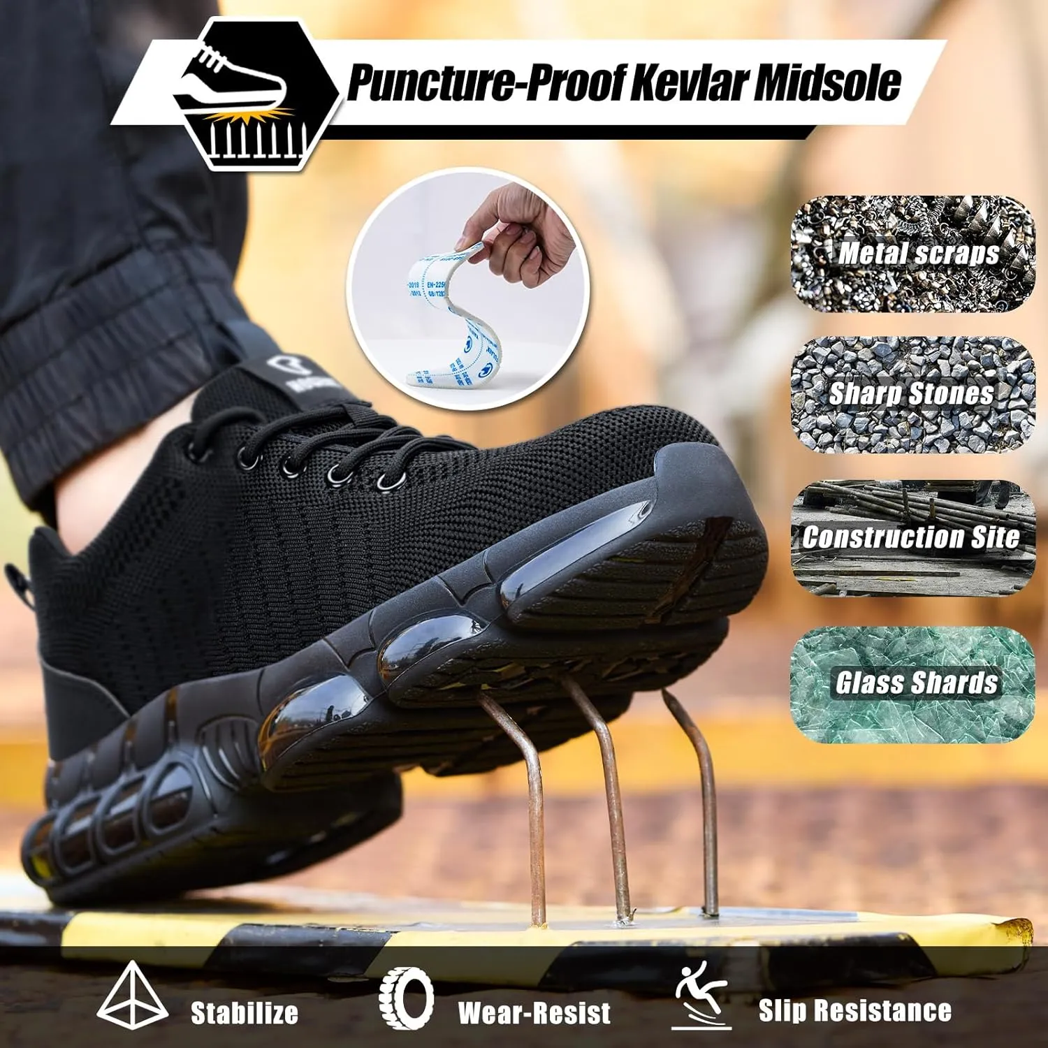 Steel Toe Shoes for Men Women Composite Toe Work Sneakers Indestructible Safety Tennis Shoes Lightweight Breathable Construction Sneakers Puncture Proof Air Cushion Ergonomic Design