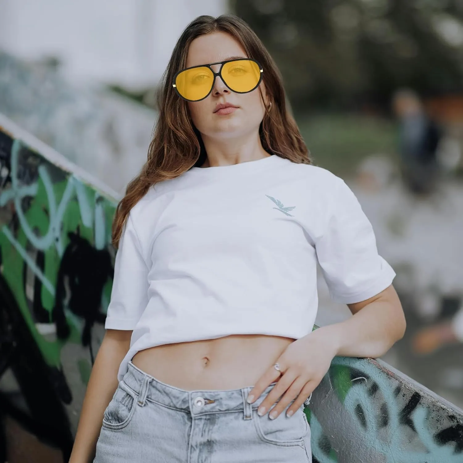 YAMEIZE Oversized Pilot Sunglasses for Women Men Retro 70s Double Bridge With Earring Round Shield Big Sun Glasses UV400