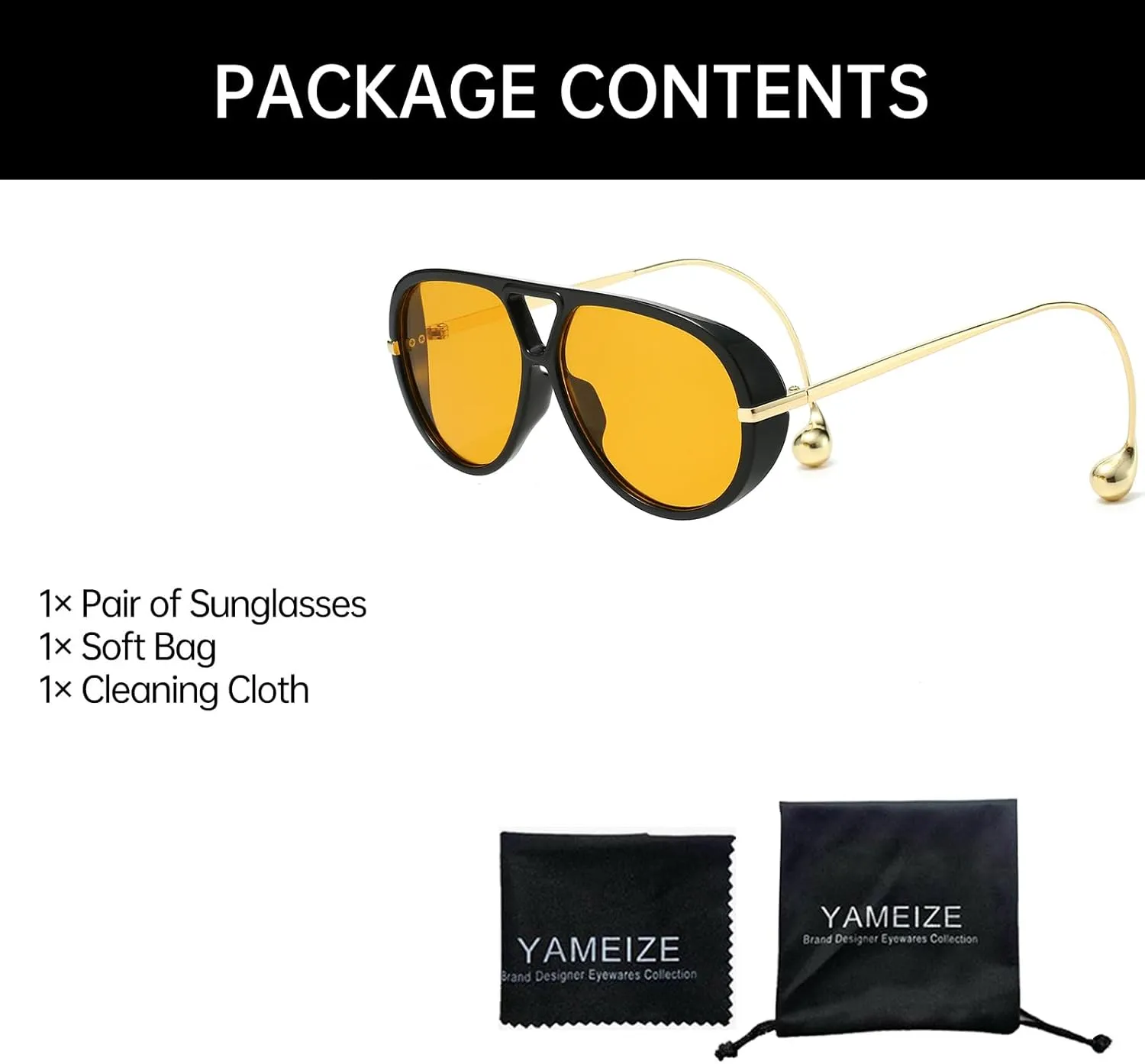YAMEIZE Oversized Pilot Sunglasses for Women Men Retro 70s Double Bridge With Earring Round Shield Big Sun Glasses UV400